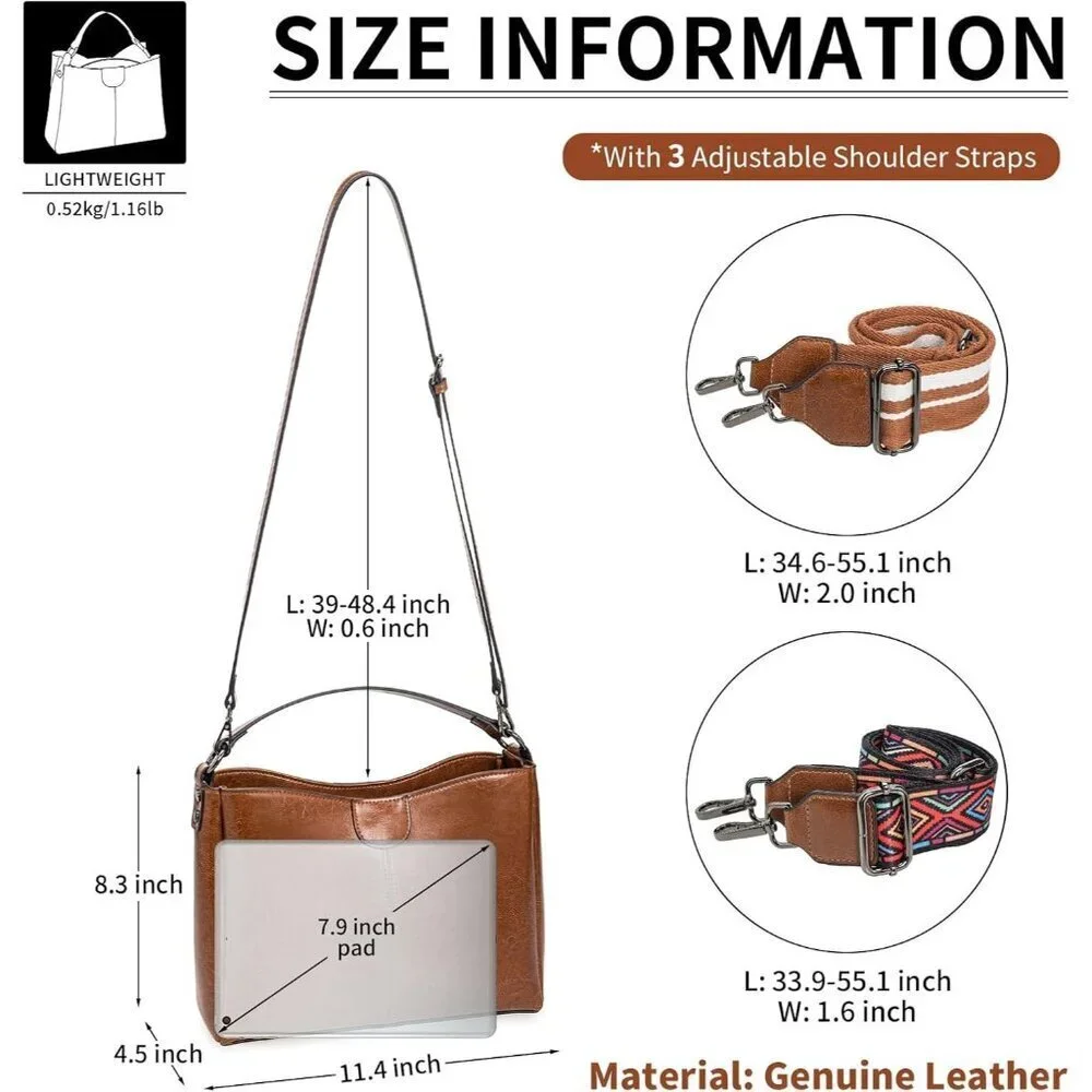 Genuine Leather Crossbody Hobo Shoulder Bag Women Large Capacity Stylish